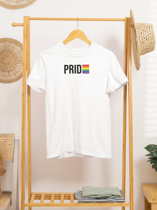 PRIDE Boricua Black Tee – Man in Office Wearing LGBTQ Rainbow Shirt Puerto Rico Style