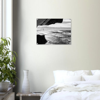 Libre monochrome print — closeup detail of long-exposure waves inside sea cave Aguadilla Puerto Rico.