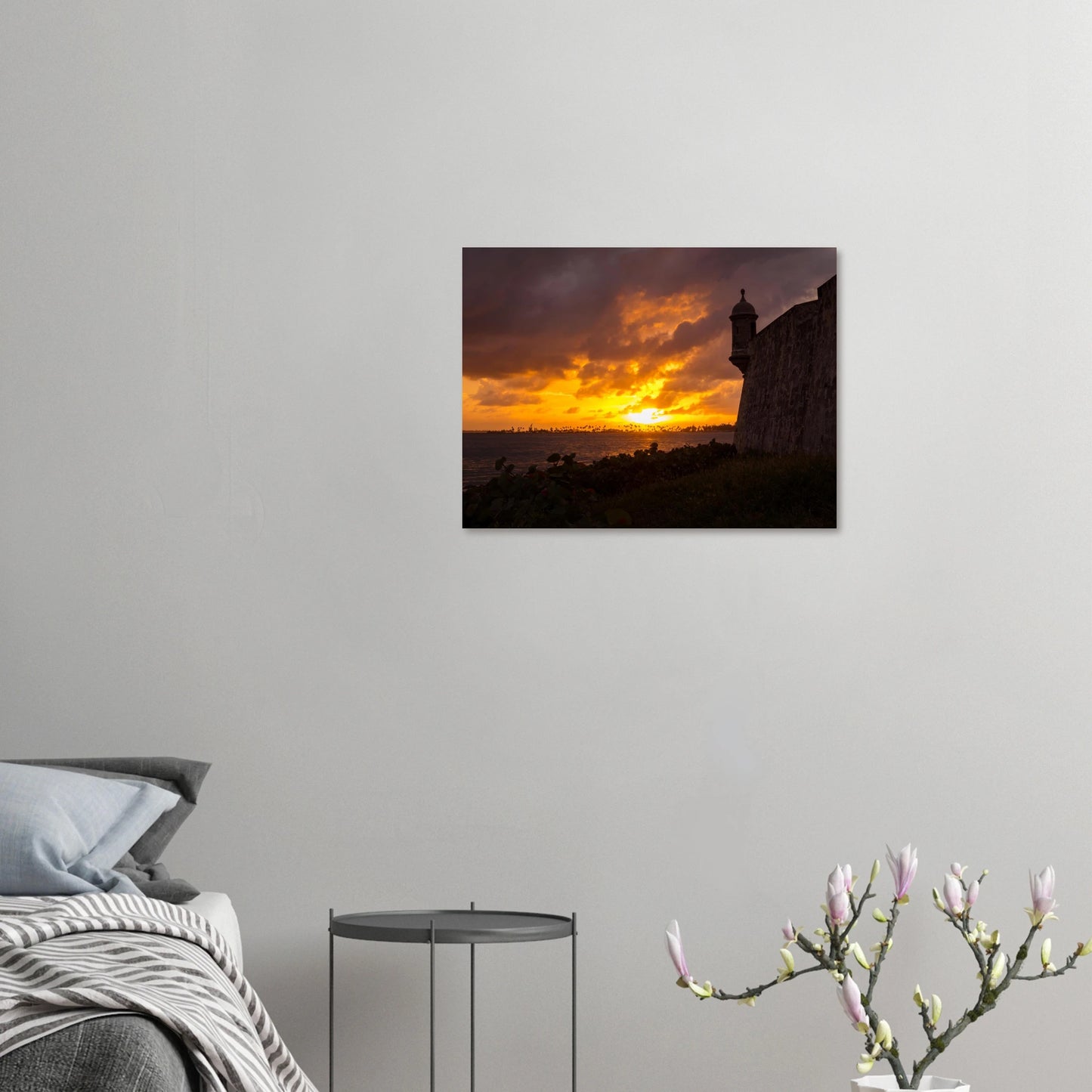 Fiery Sunset at la Garita — gallery wall mockup, fine art photography Old San Juan Puerto Rico.