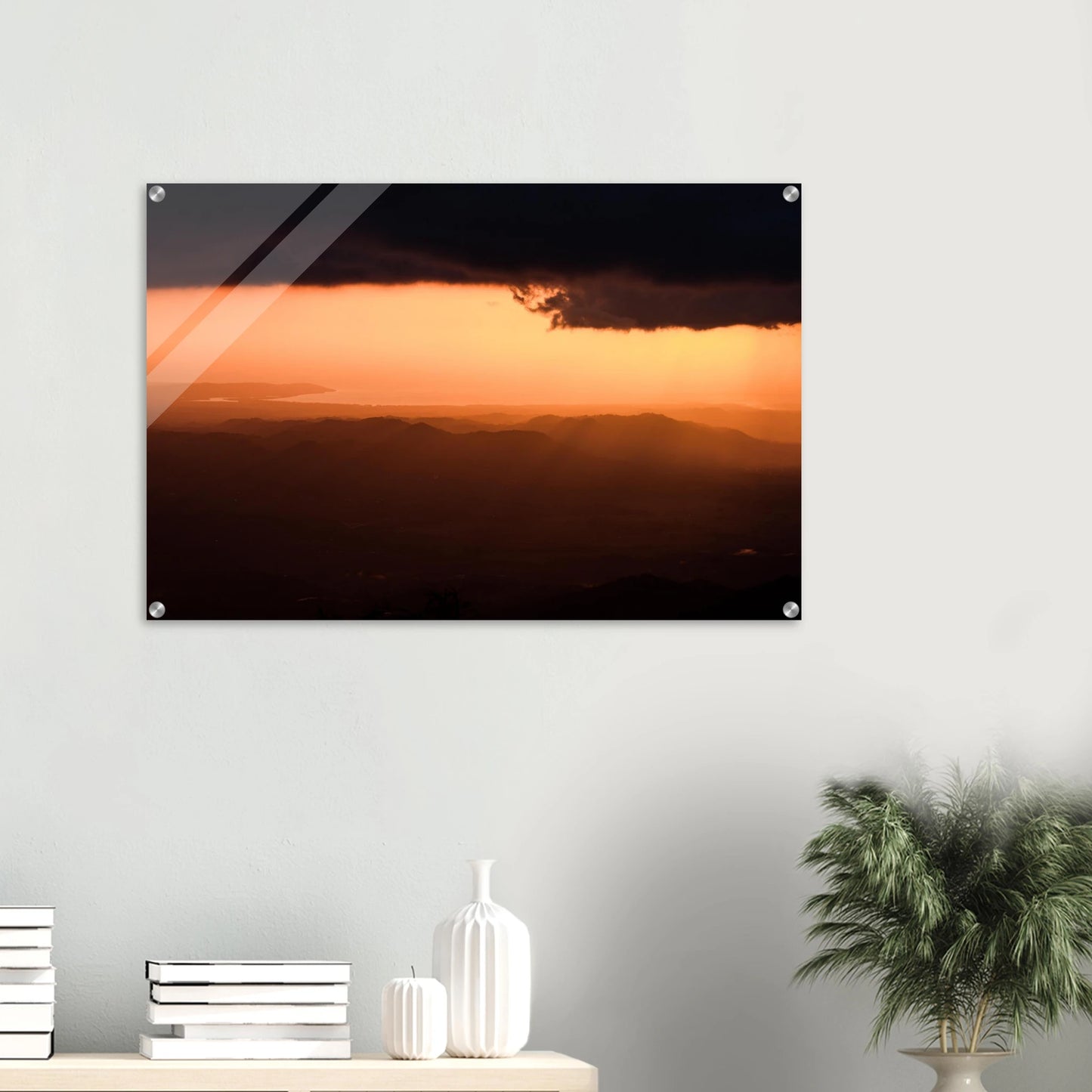 Where Maricao Meets the Sky print — living room sofa mockup, large format aerial Maricao Puerto Rico.