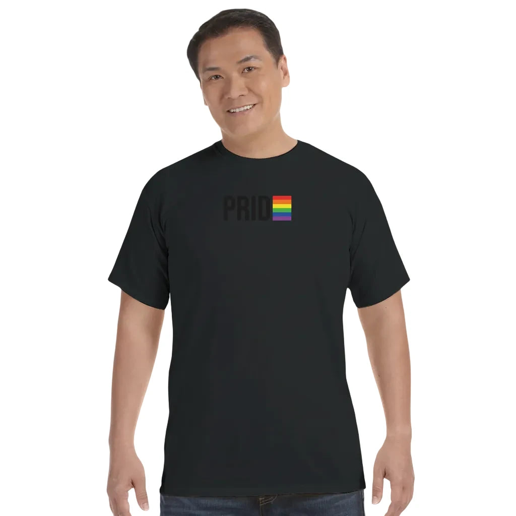 PRIDE Boricua Black Unisex T-Shirt Front View – LGBTQ Rainbow Puerto Rico Pride Apparel