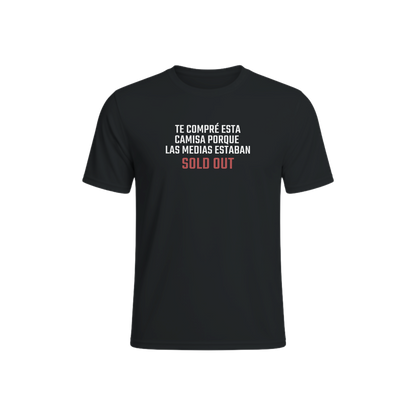 Las Medias Estaban Sold Out — tee graphic detail closeup, bilingual Father's Day 2026 shirt Puerto Rico.