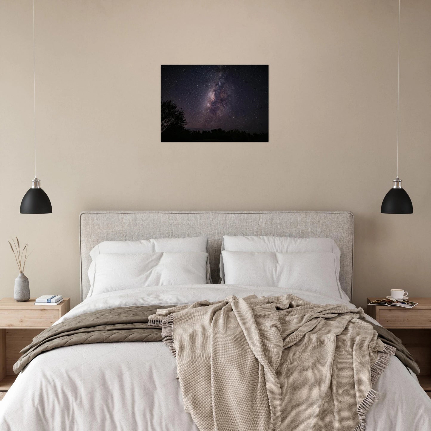 Esencia Milky Way Cabo Rojo print — hallway wall mockup, vertical fine art print Puerto Rico.