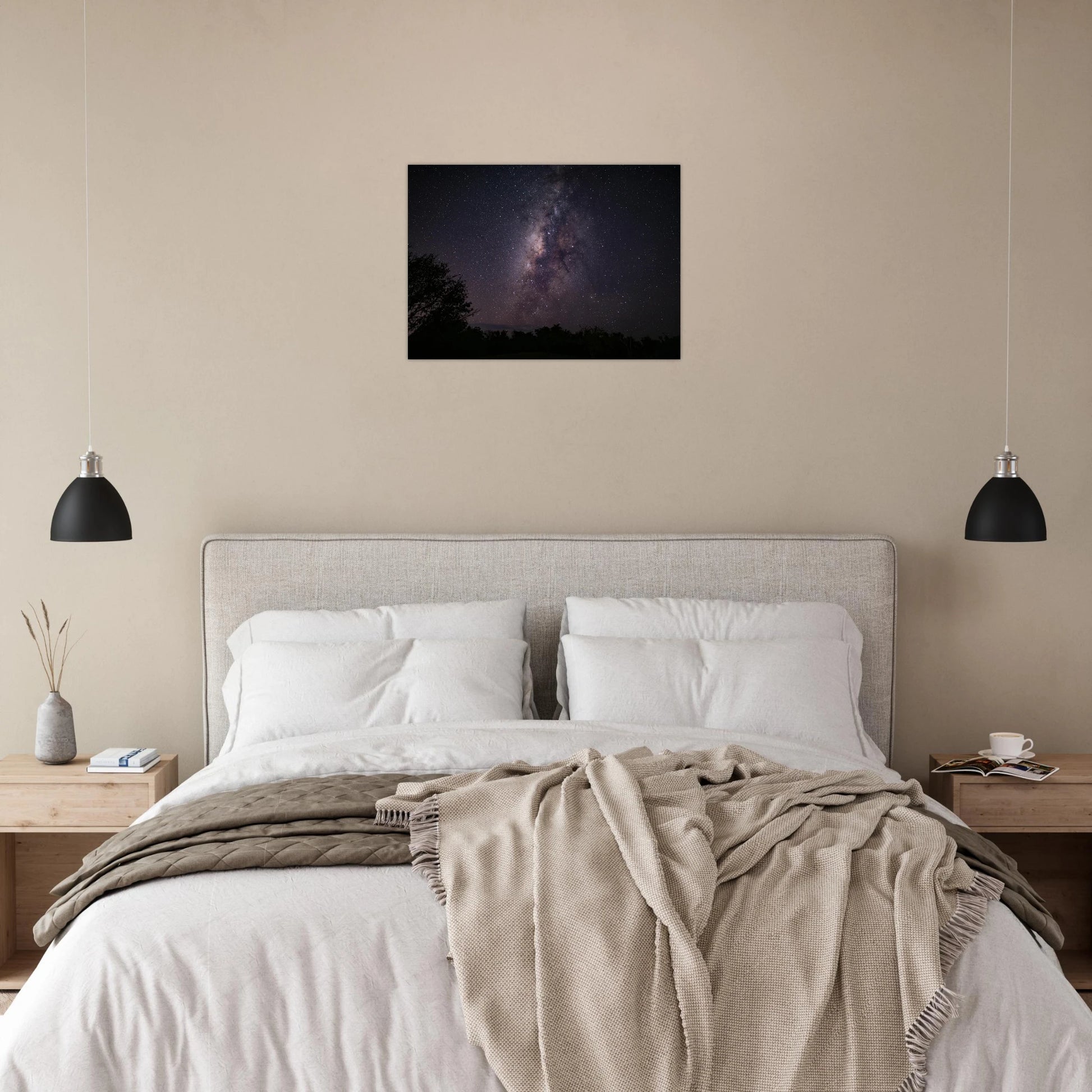Esencia Milky Way Cabo Rojo print — hallway wall mockup, vertical fine art print Puerto Rico.