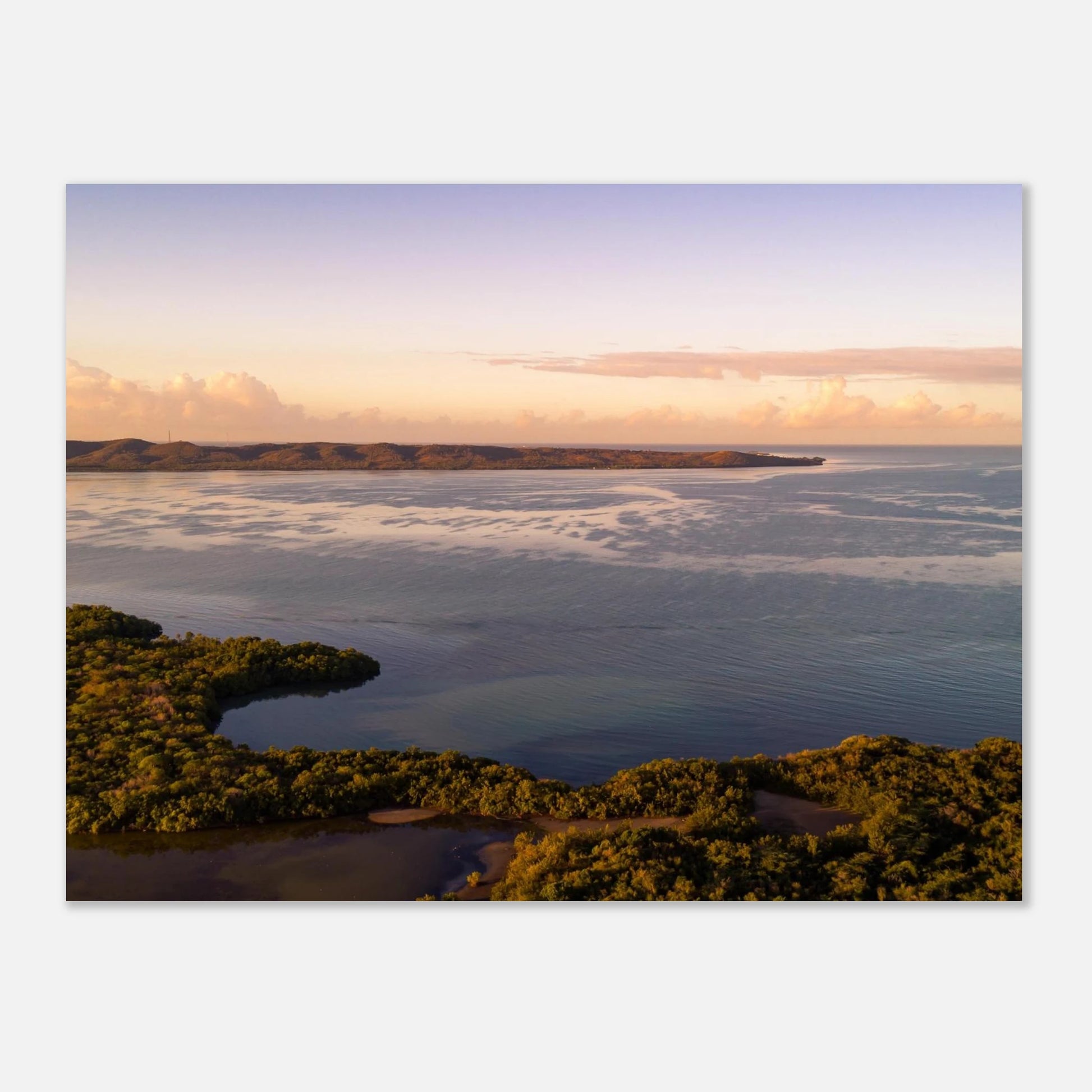 Aerial dawn view of mangroves and glass-still water at Cabo Rojo, Puerto Rico — fine art aerial drone photography by Abimael Medina.