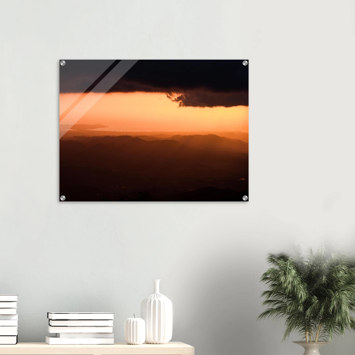Where Maricao Meets the Sky — Framed Poster mockup, ready to hang, Cordillera Central sunset Puerto Rico.