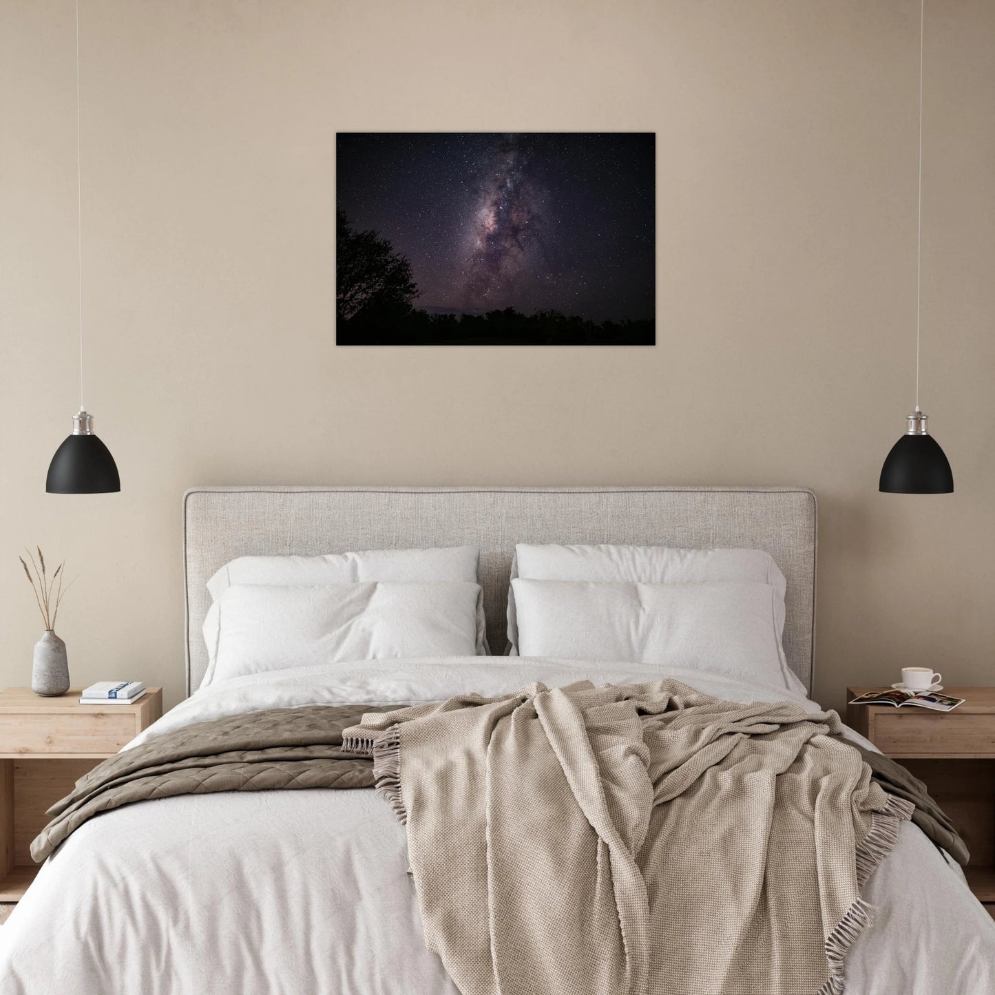 Esencia fine art print — dining room wall display mockup, Milky Way galactic core Cabo Rojo PR.