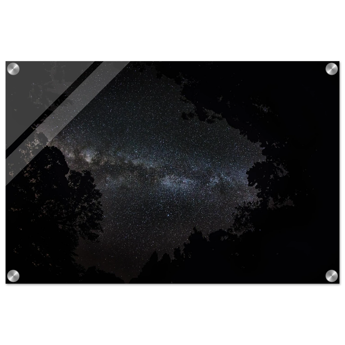 Heart of the Milky Way — Aluminum Print mockup, modern interior, Milky Way galactic core Maricao PR.