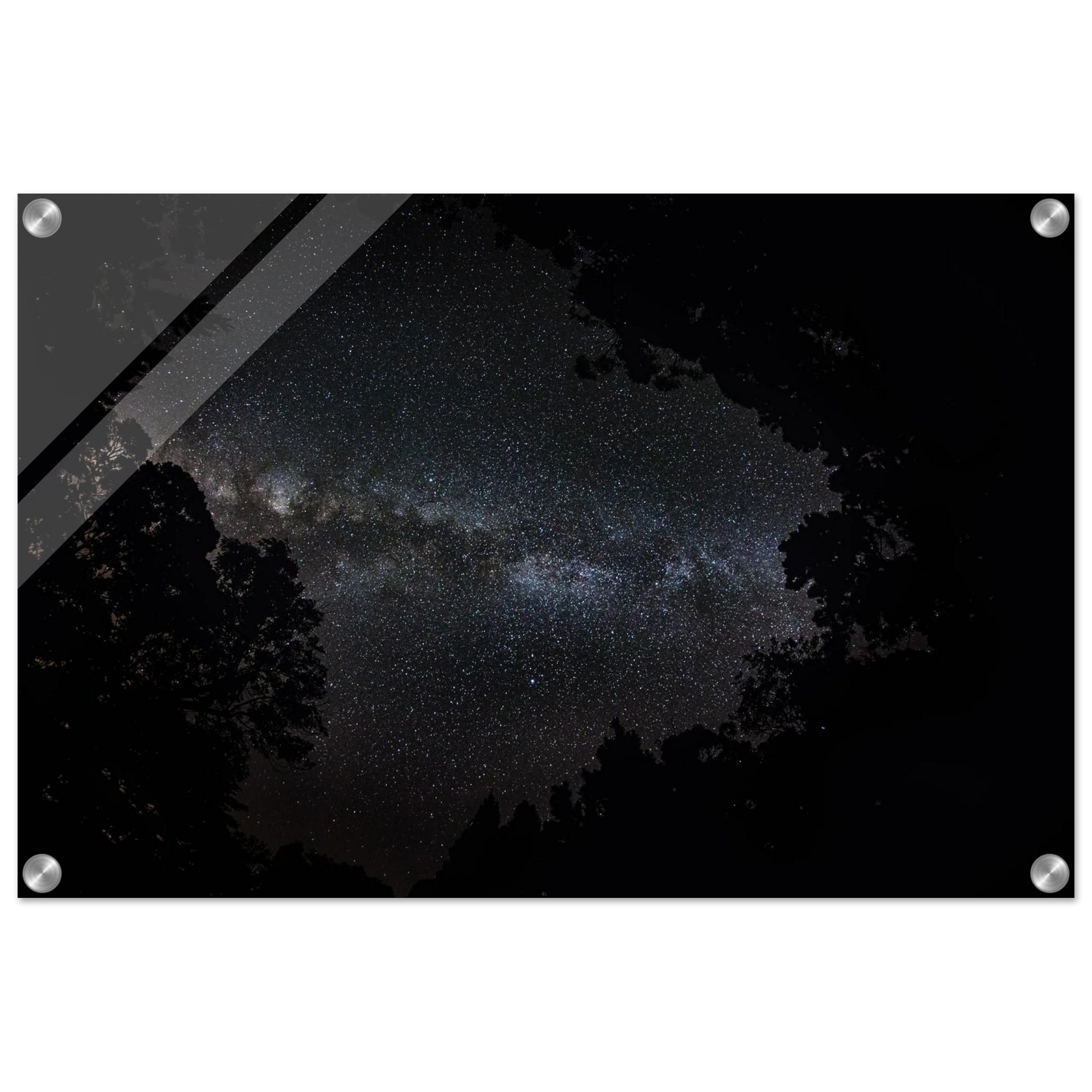 Heart of the Milky Way — Aluminum Print mockup, modern interior, Milky Way galactic core Maricao PR.