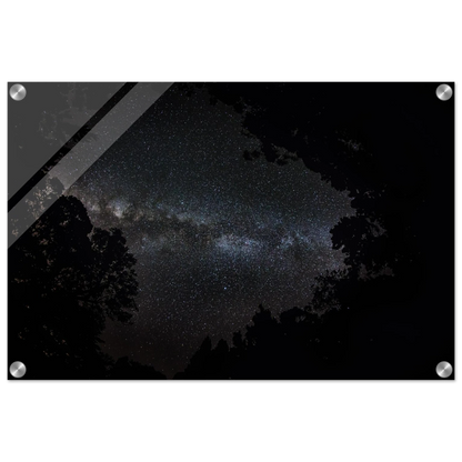 Heart of the Milky Way — Aluminum Print mockup, modern interior, Milky Way galactic core Maricao PR.