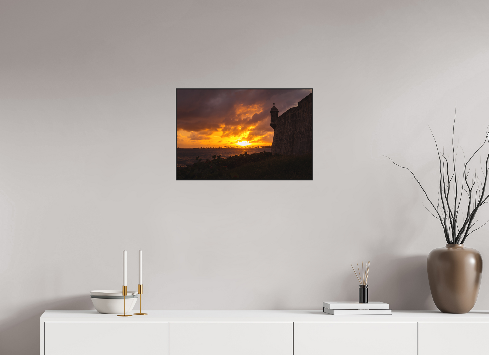 24 x 16″, Metal Matte Print with Aluminum Slim Frame Sunset at Old San Juan
