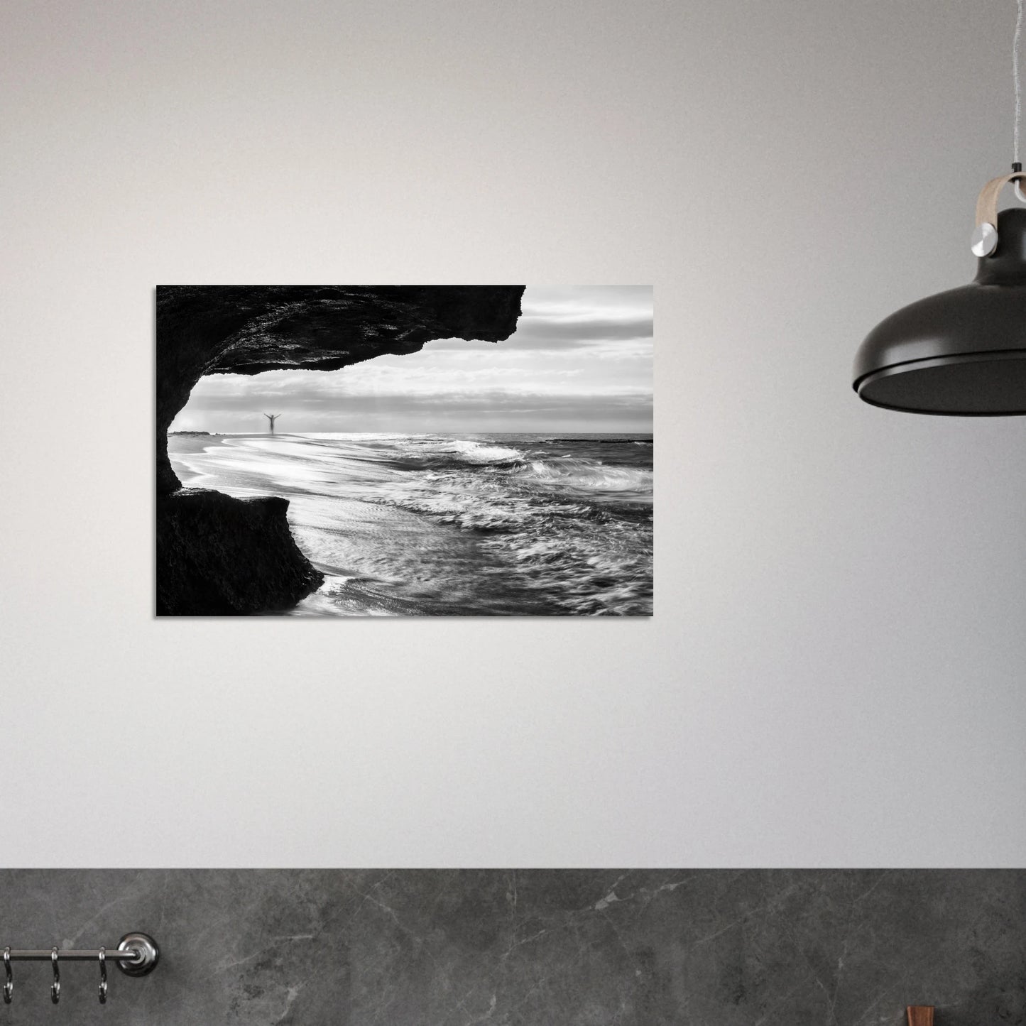 Libre fine art print — Framed Poster mockup, ready to hang, monochrome Aguadilla Puerto Rico.