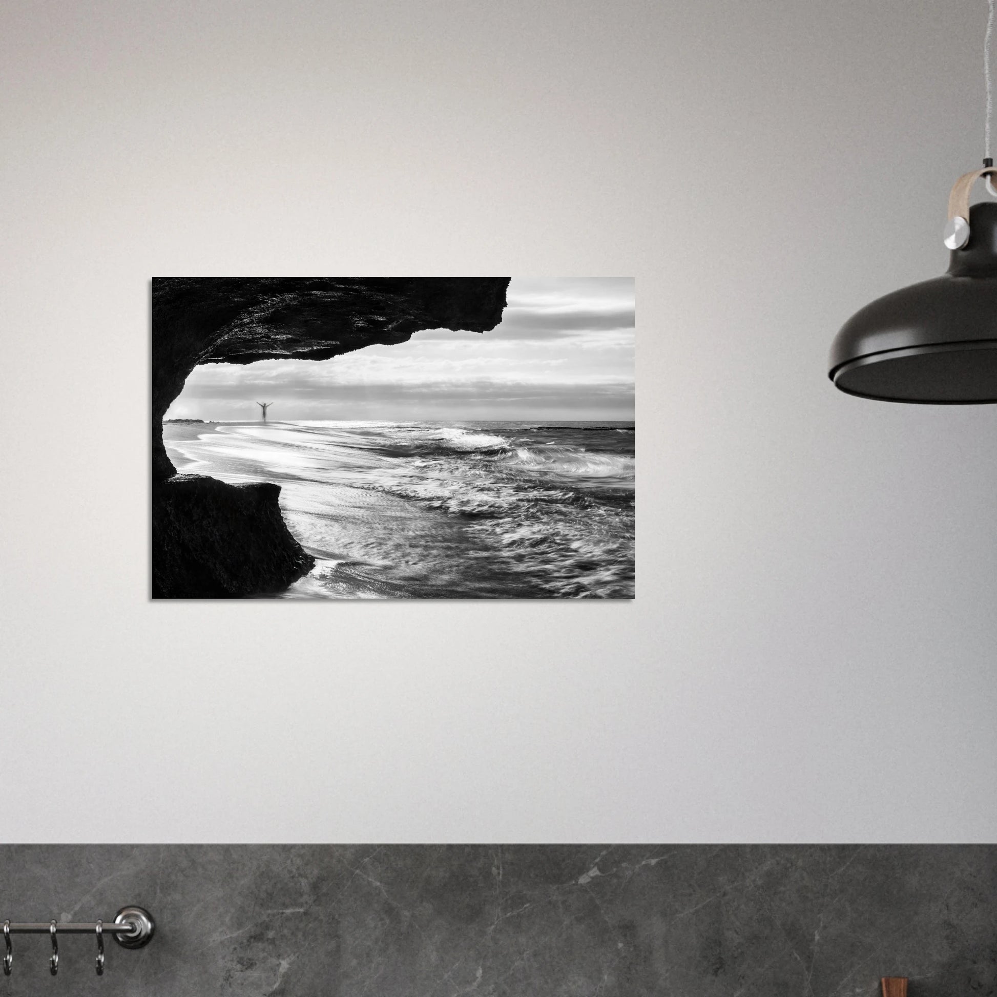 Libre fine art print — Framed Poster mockup, ready to hang, monochrome Aguadilla Puerto Rico.