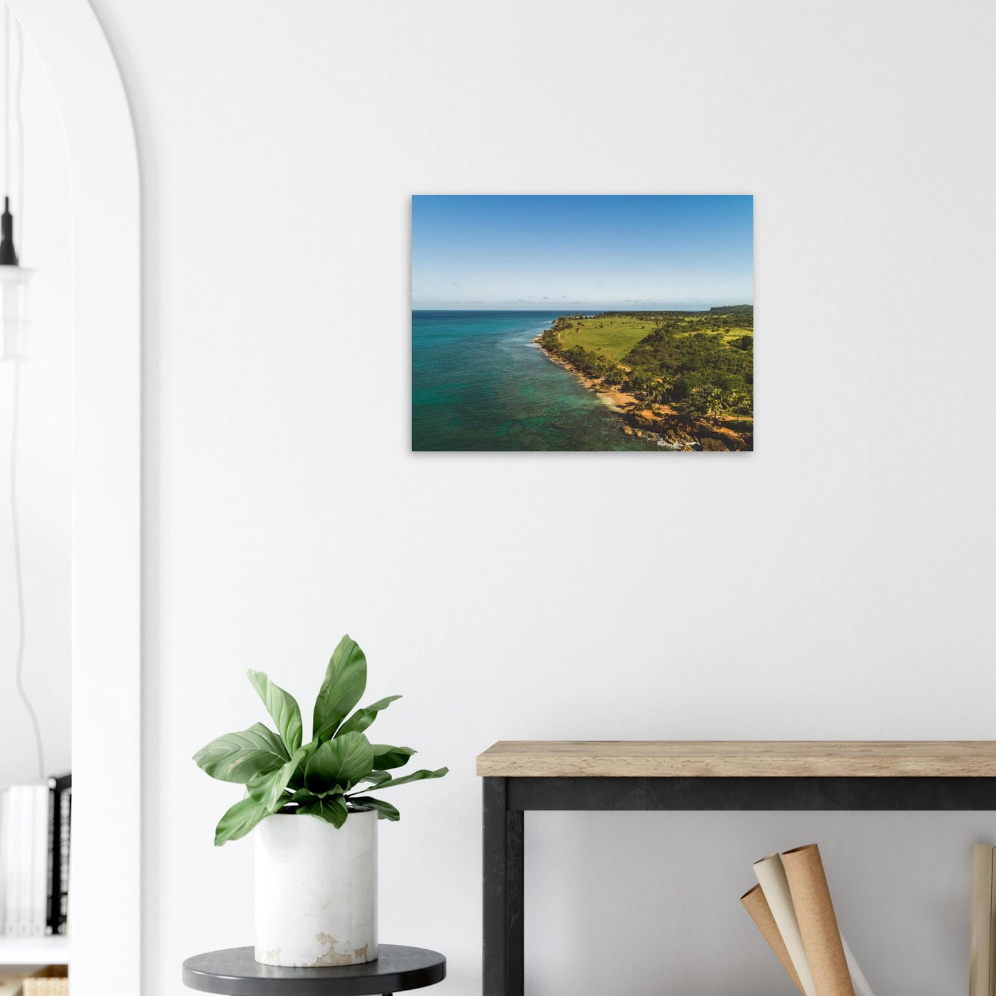Peña Blanca print — Fine Art Poster tube packaging, open edition aerial Caribbean coast Puerto Rico.
