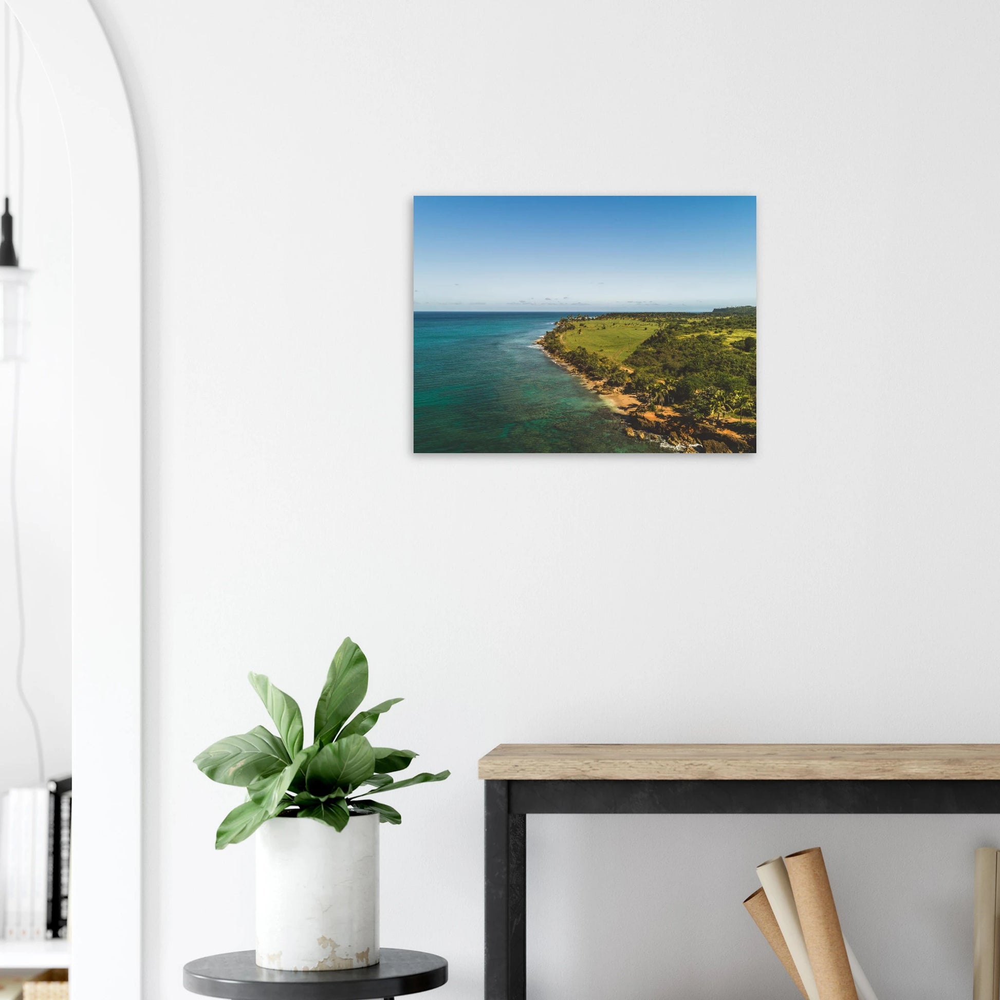 Peña Blanca print — Fine Art Poster tube packaging, open edition aerial Caribbean coast Puerto Rico.