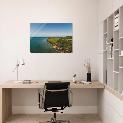 Peña Blanca Aguadilla print — square format mockup, 28x28 aerial Caribbean coast Puerto Rico.