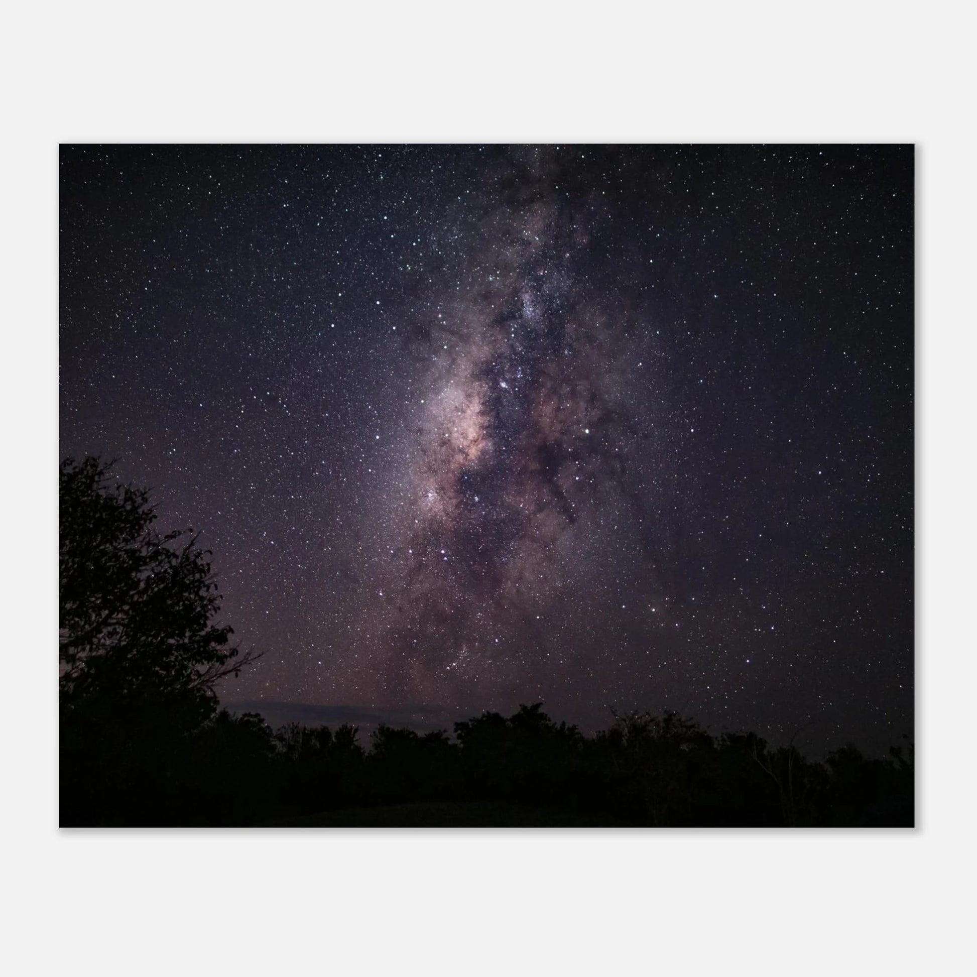 Esencia astrophotography print — living room sofa wall mockup, Milky Way Puerto Rico fine art.