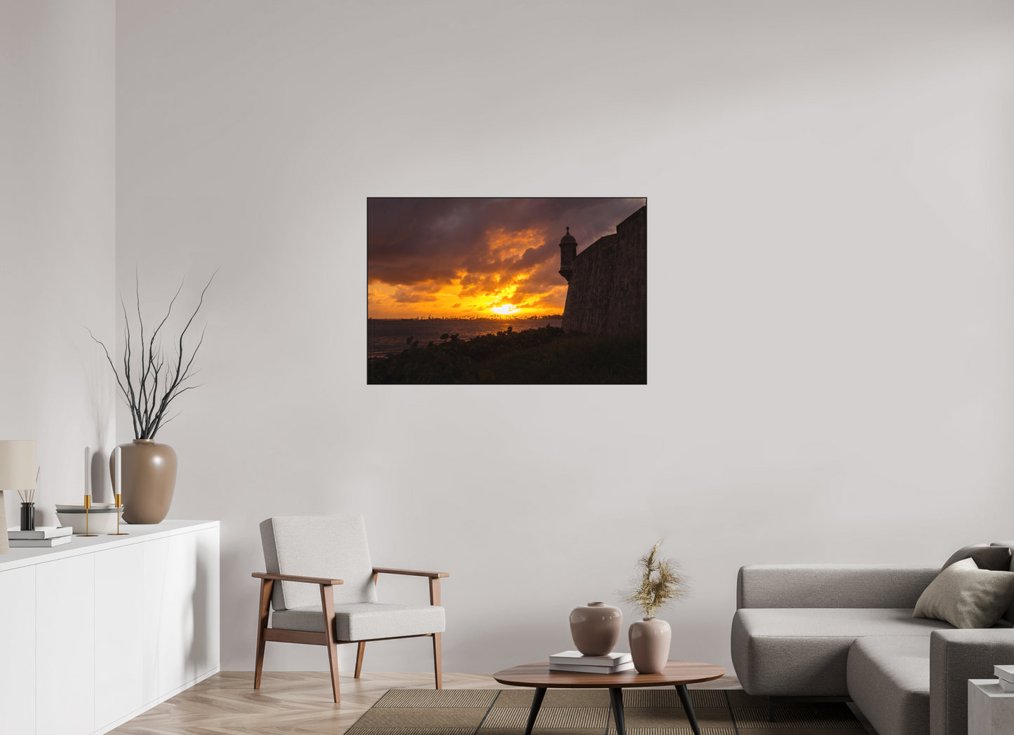 45 x 30″, Metal Matte Print with Aluminum Slim Frame Sunset at Old San Juan
